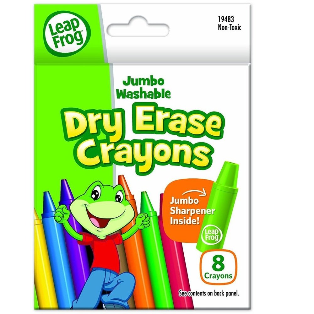 LeapFrog Jumbo Washable Dry Erase Crayons, 8 Colors with Sharpener